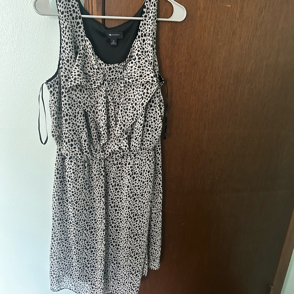 AB Studio Black and Cream Spotted Midi Dress